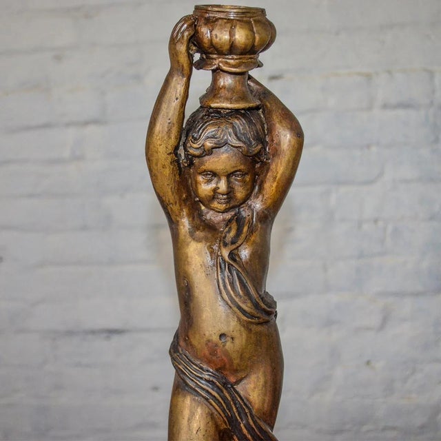 Mid-Century Modern Cherub Holding An Urn Bronze Candleholder For Sale - Image 3 of 5