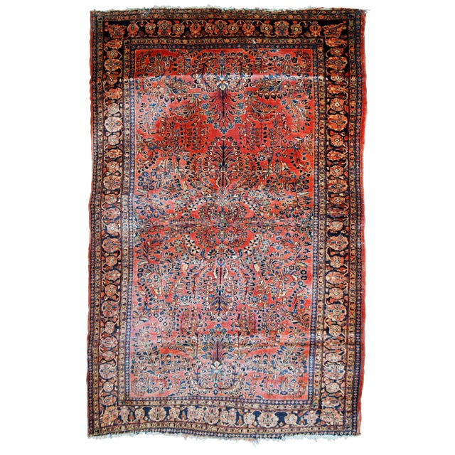 1920s Handmade Antique Persian Sarouk Rug 4' X 6.8' For Sale