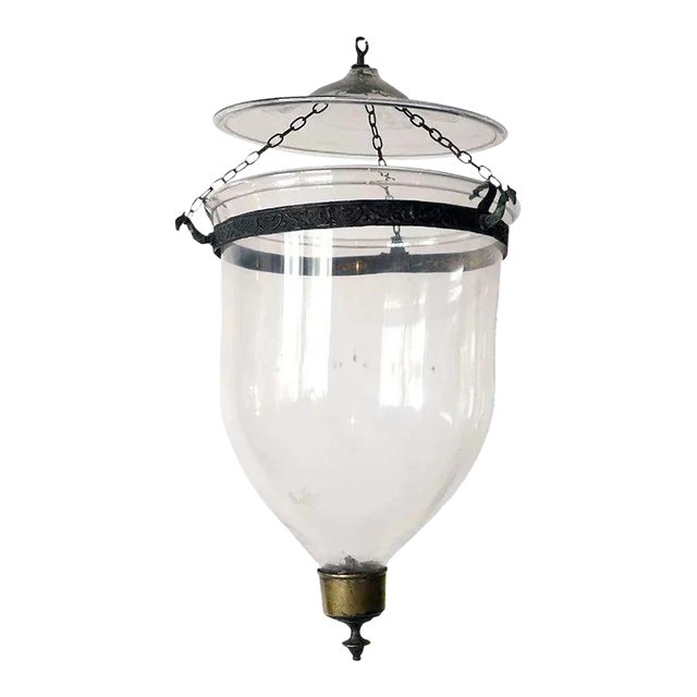 19th Century English Regency Style Glass Pendant Hall Candle Lantern For Sale