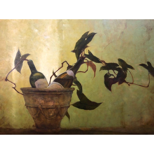 Late 20th Century Late 20th Century Still Life With Wine and Plants – Original Oil Painting on Canvas For Sale - Image 5 of 5