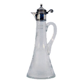 Glass Jug with Reliefs on the Neck and Silver Hinged Lid For Sale