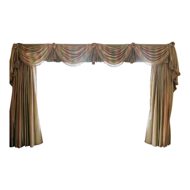 Scalamandre Window Treatments, Curtains, Drapery Rainbow Stripe, Fringed, Lined For Sale