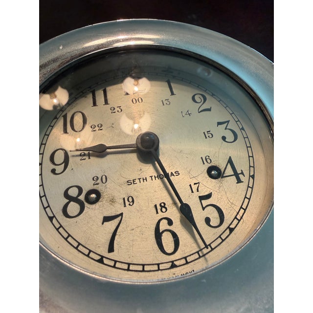 Seth Thomas Clock Company Vintage Mid-Century Seth Thomas "Corsair" Chrome Ship’s Clock & Barometer Set - Untested For Sale - Image 4 of 7