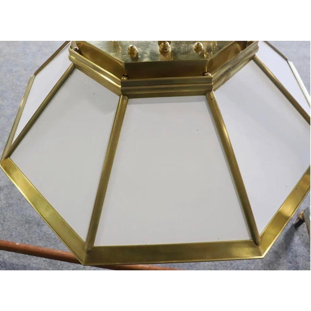 Art Deco Late 20th Century Ralph Lauren Art Deco Chandelier in Brass and Milk Glass For Sale - Image 3 of 10