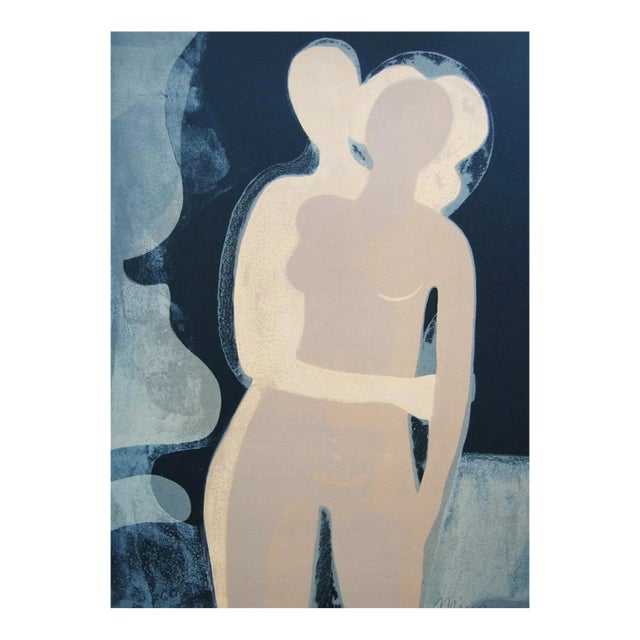 Andre Minaux Hand Signed Original Lithograph Les Amants 1968 For Sale