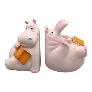 1980's Vintage Fitz & Floyd Hippo Bookends - a Pair For Sale
