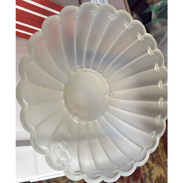 Vintage Art Deco Nautical Frosted Glass Ceiling Light Shade – Fluted 11.25” Coastal Flush Mount Globe For Sale In Houston - Image 6 of 11