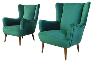 Set of Mid-Century Italian Forest Green Armchairs, 1950s