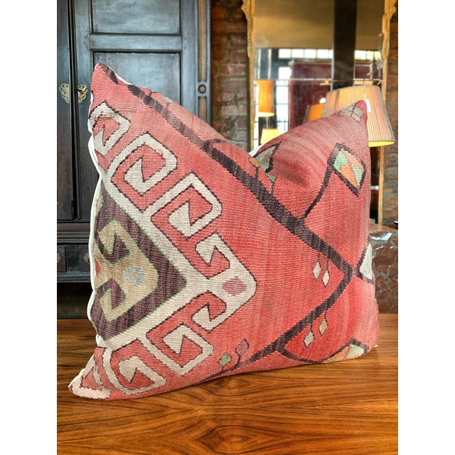 Persian Custom Red Kilim Rug Pillow For Sale - Image 3 of 8