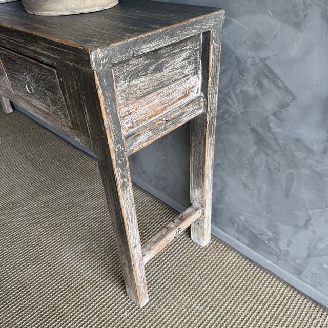 Vintage Elm Console With Patina Finish and 4 Drawers For Sale - Image 13 of 14