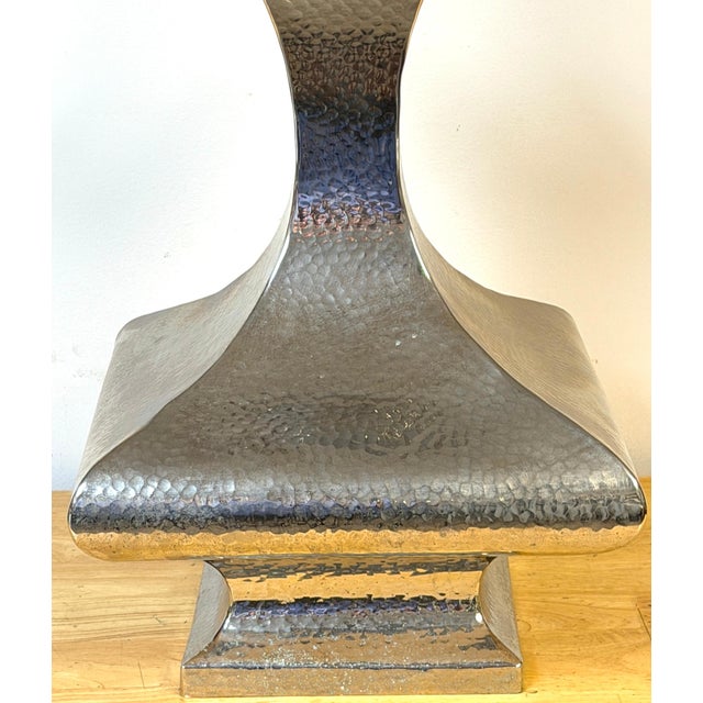 Late 20th Century Monumental Hand-Hammered Silver-Plated Modernist Table Lamps - a Pair For Sale - Image 6 of 18