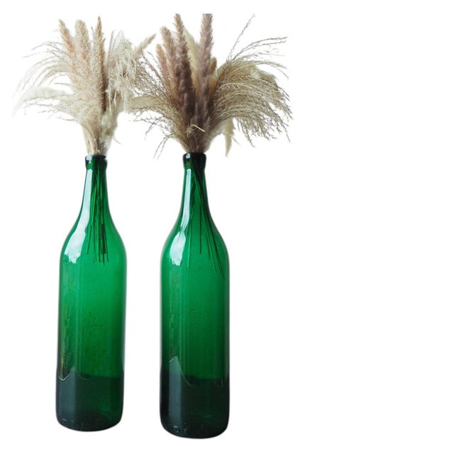 Mid-Century Green Glass Bottle Vases, Bohemia, 1960s, Set of 2 For Sale - Image 9 of 9