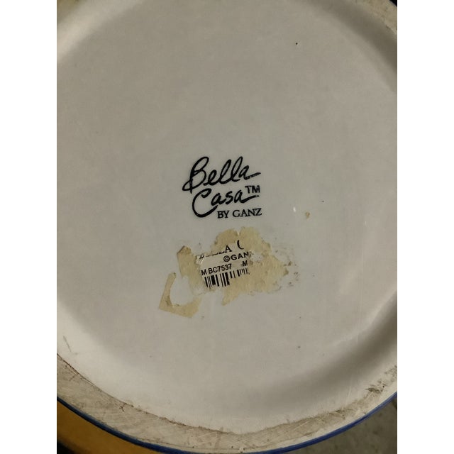 Vintage Bella Casa by Ganz Trompe L’Oeil Blue and White Plaid Peach / Peaches 3d Fruit Cookie Jar Canister For Sale - Image 10 of 11