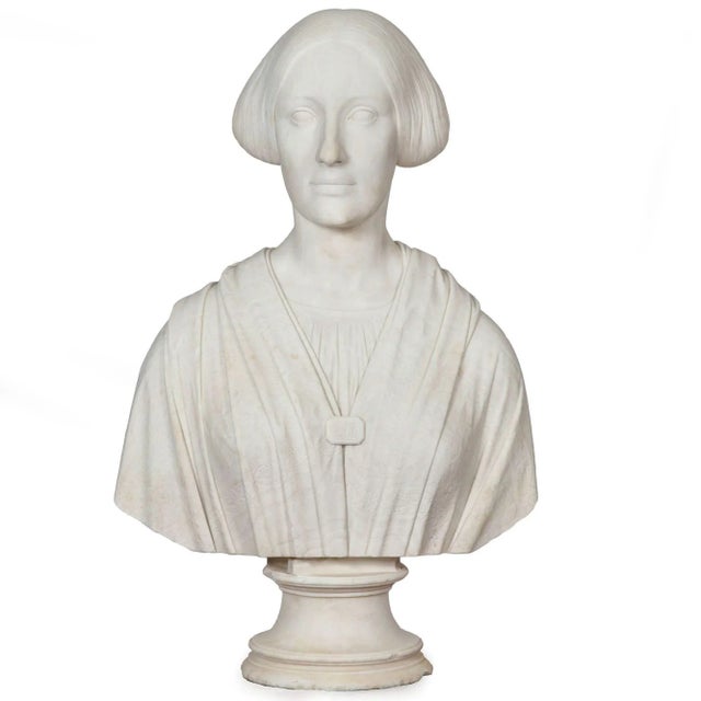 JOSEPH MOZIER United States, 1812-1870 Bust of a Classical Young Woman (1851) Carved Cararra marble | Signed to the...