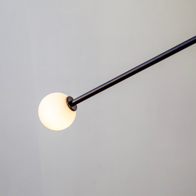 Metal Y Pendant Small, Black, 41in H, 3 Inch Glass Globes, by Research.Lighting, Modern, Minimal Hanging Light For Sale - Image 7 of 11