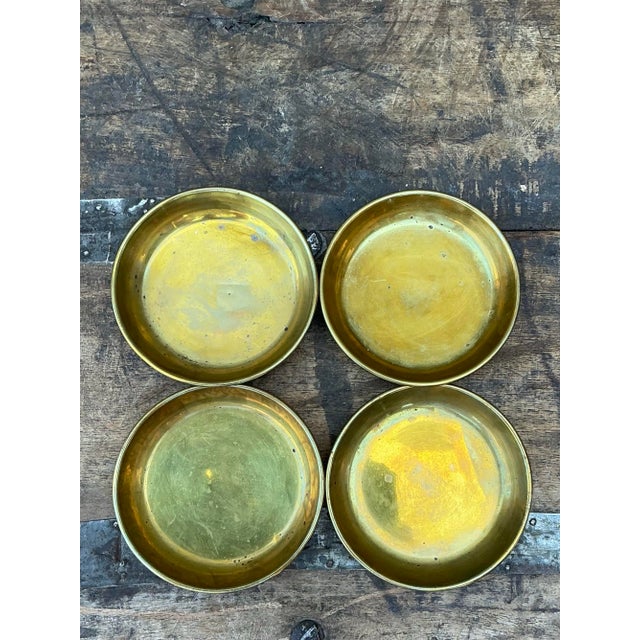 Vintage Polished Brass Coasters - Set of 4 For Sale - Image 9 of 12