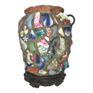 Mid-Century Picasiette Terra Cotta Planter, Indigo Seas For Sale