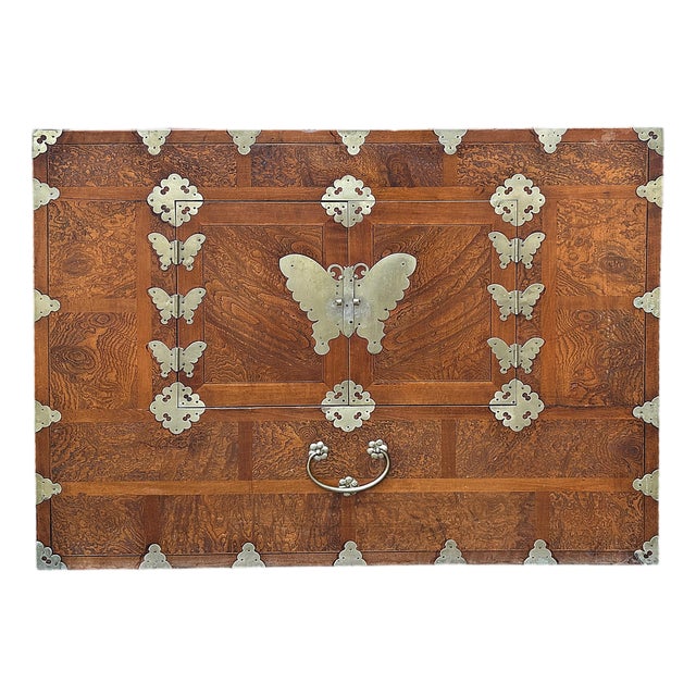 Oriental Brown Butterflies Hardware Chest End Table Nightstand For Sale