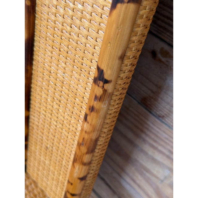 Vintage Boho British Colonial Faux Bamboo & Rattan Weave Wall Mirror With Shelf For Sale - Image 4 of 11
