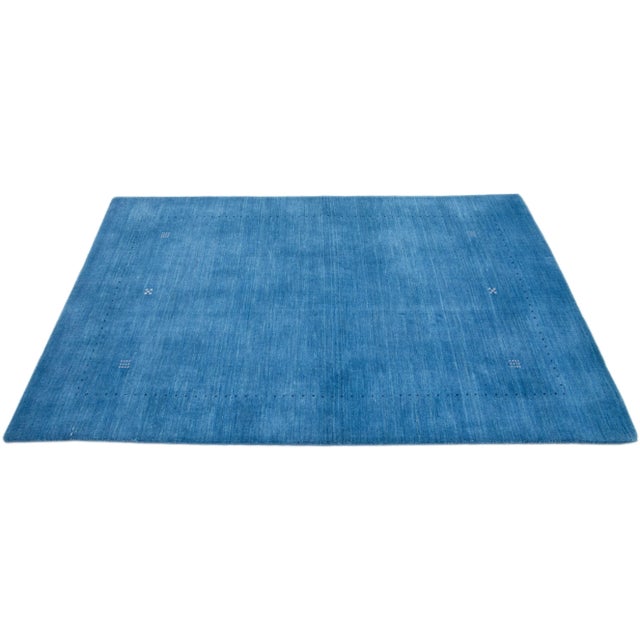 Blue Modern Gabbeh Minimalist Style Handmade Wool Rug For Sale - Image 4 of 7
