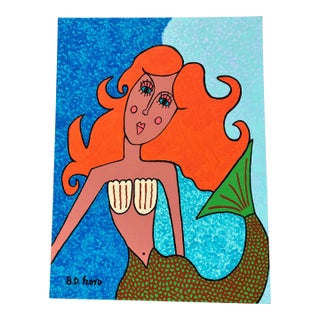Contemporary Original Outsider Artist B.D.Floyd Folk Art Mermaid Painting “The Mermaid” For Sale