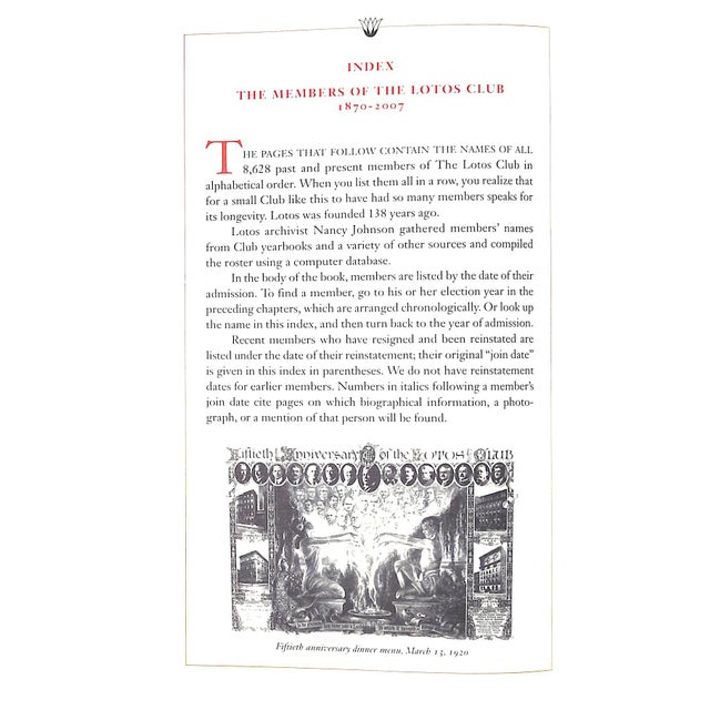 "The Members of the Lotos Club 1870 Through 2007" 2008 Johnson, Nancy [Editor] For Sale In New York - Image 6 of 16