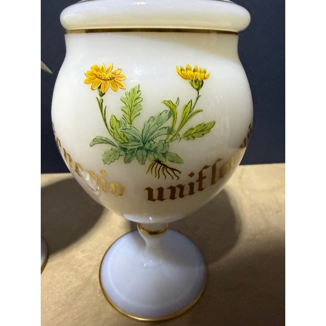 French Provincial Pair of Vintage Botanical Opaline Glass Candle Jars With Lids – Antique Flames Soy Candles For Sale - Image 3 of 5
