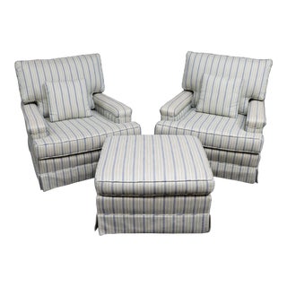 Modern Upholstered Club Chairs & Ottoman For Sale