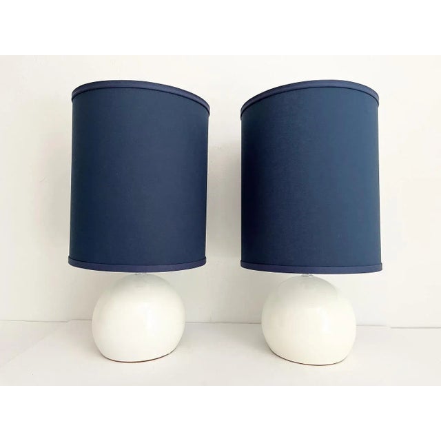 Metal 1960s Lightolier White Ball Lamps & Shades - a Pair For Sale - Image 7 of 7