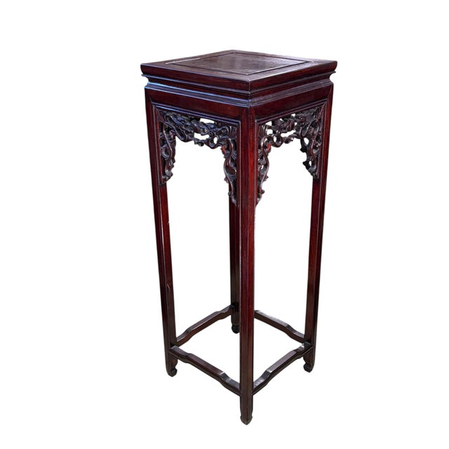 Brown Vintage Circa 1960's Chinoiserie Rosewood Pedestal Stand Display 36" H For Sale - Image 8 of 9