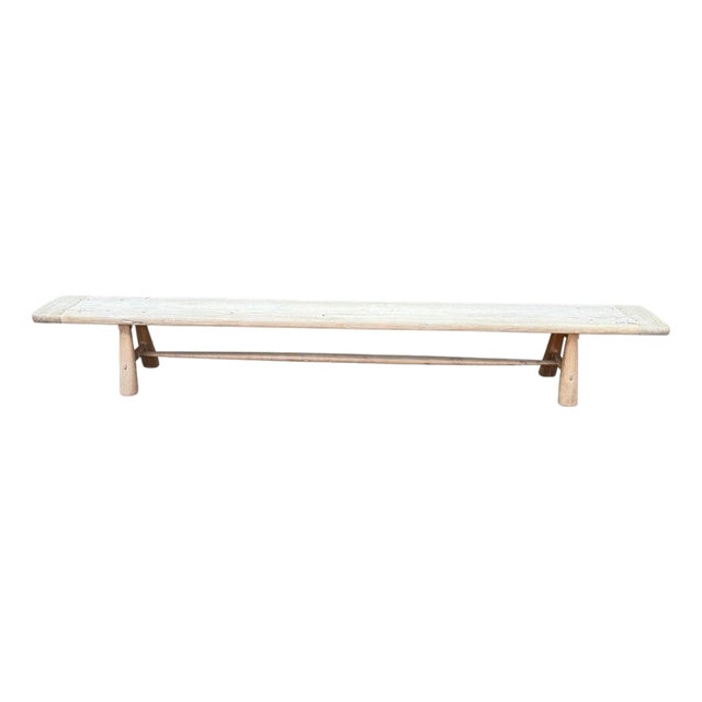 Andrianna Shamaris Impressive Milky Toned Teak Wood Long Bench For Sale