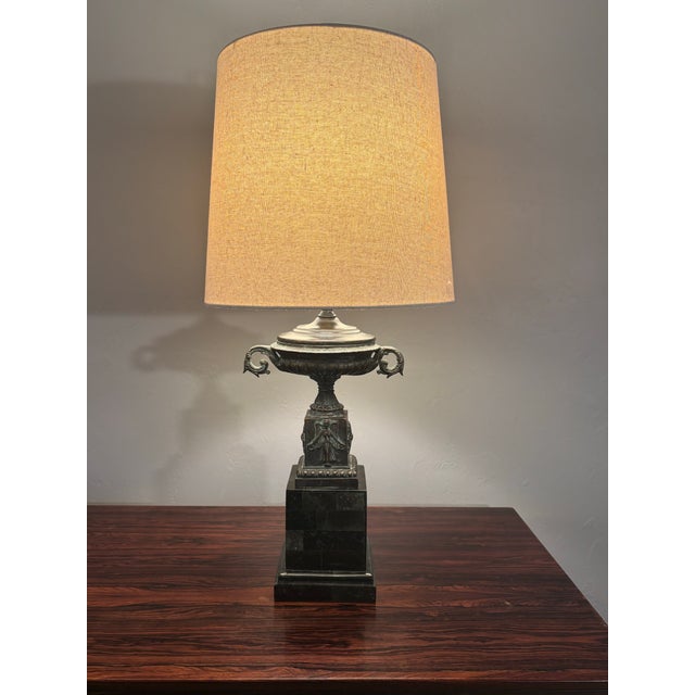 Dark Green 1990s Patinated Cast Bronze and Tessellated Stone Table Lamp by Maitland Smith For Sale - Image 8 of 9