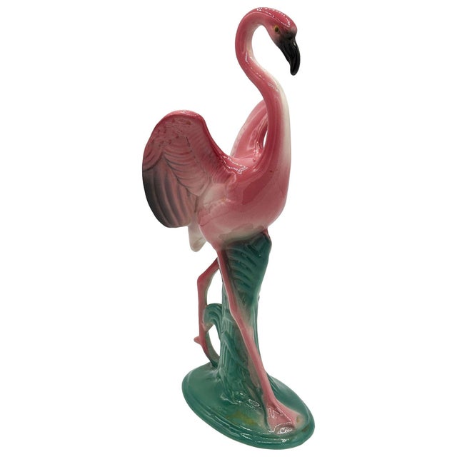 1950s Mid-Century 11" Tall Open Wing Pink Flamingo Ceramic Tabletop Statue, Pair For Sale - Image 10 of 18