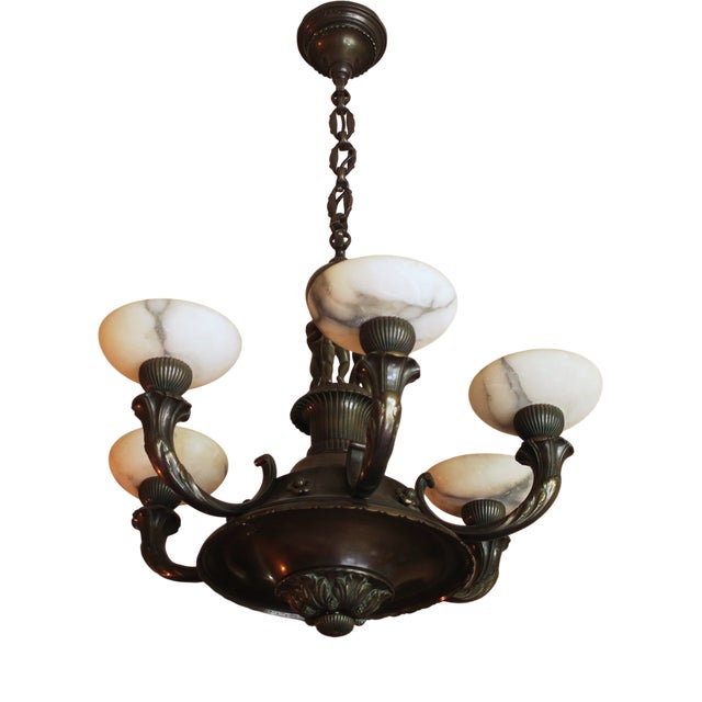 Bronze and Alabaster Figural Chandelier For Sale