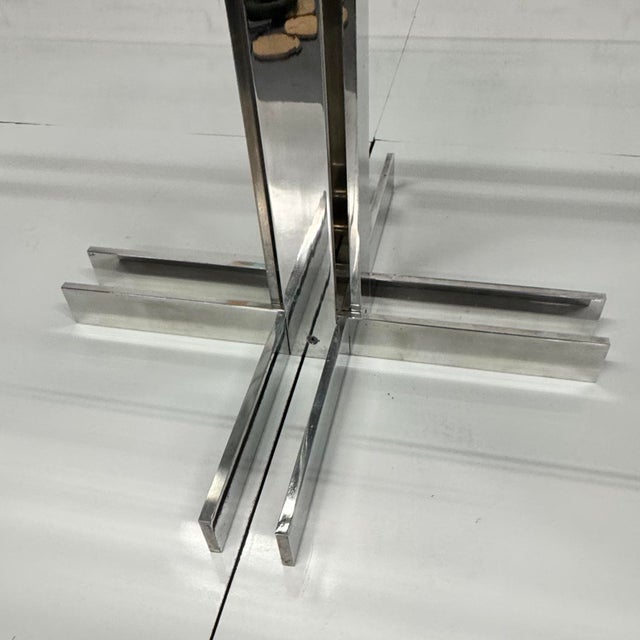 MCM Polished Aluminum Geometric Table Base With Square Glass Top For Sale In New York - Image 6 of 12