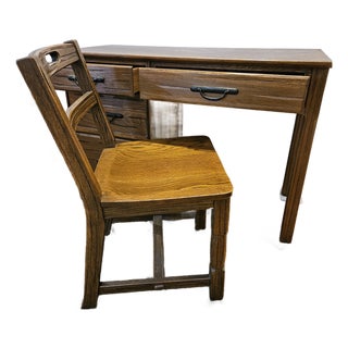 Late 20th Century Ranch Oak Writing Desk and Chair For Sale