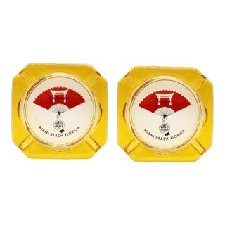 Castaways Hotel Miami Beach Glass Ashtrays - a Pair For Sale