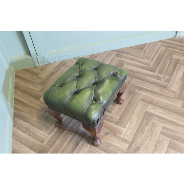 Animal Skin Walnut and Leather Chesterfield Library Ottoman, 1960s For Sale - Image 7 of 10