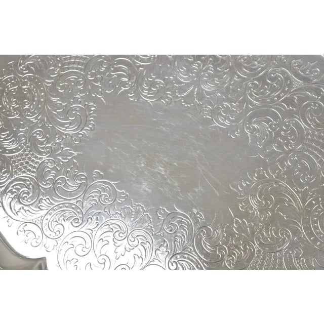 Metal Antique Victorian English Sheffield Ornate Oval Footed Serving Platter Bar Tray For Sale - Image 7 of 11
