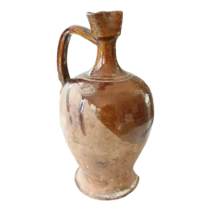 Late 1800's Italian Pottery Drip Glaze Olive Oil Bottle/Imperfect