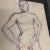 Original red & blue ink Male Nude Study Drawing Mid Century 16 x 20 Overall size with vintage distressed frame is 19.5 x 23.5