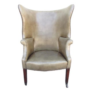 Antique English George LLL Leather Wingback Armchair For Sale