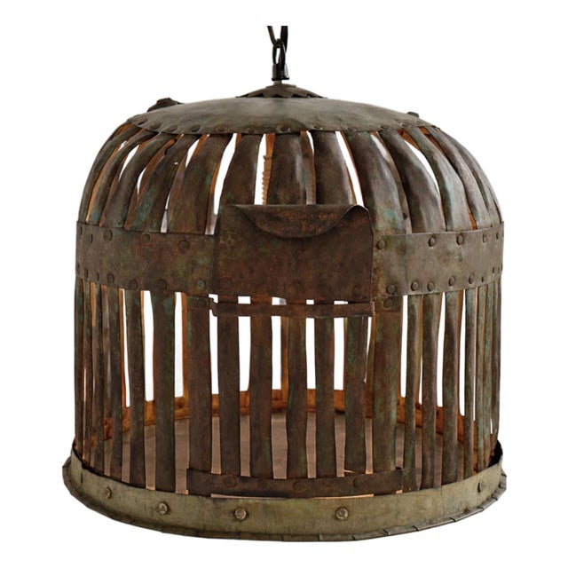 Vintage Industrial Farmhouse Iron Cage Pendant Light For Sale