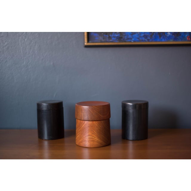 Vintage Black Leather Organizing Cylinder Storage Container Bins, Italy 1970's For Sale - Image 12 of 12