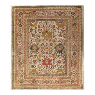 Antique Persian Sultanabad Carpet, Wool Ivory Oriental Rug Hand Knotted For Sale