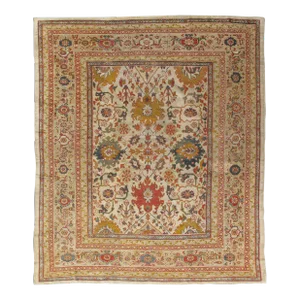 Antique Persian Sultanabad Carpet, Wool Ivory Oriental Rug Hand Knotted