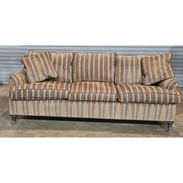 Store Item: Stickley Three Cushion Down Filled Sofa Front Casters Description: Handcrafted Stickley Sofa featuring three...
