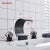 Matte Black 3 Holes Sink Faucet Waterfall Bathroom Basin Vanity Mixer 2 Handle For Sale - Image 9 of 11