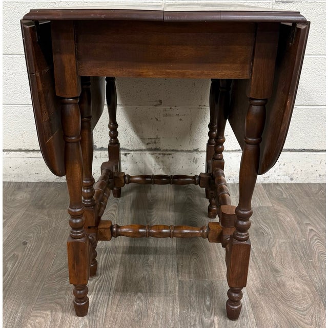 Wood Antique 1920s Colonial Revival Solid Maple Gateleg Drop Leaf Dining Table For Sale - Image 7 of 16