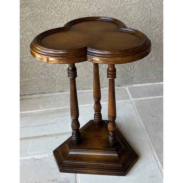 Wood Mid 20th-Century Cricket-Style Trefoil Top Pedestal Base Accent Table For Sale - Image 7 of 18
